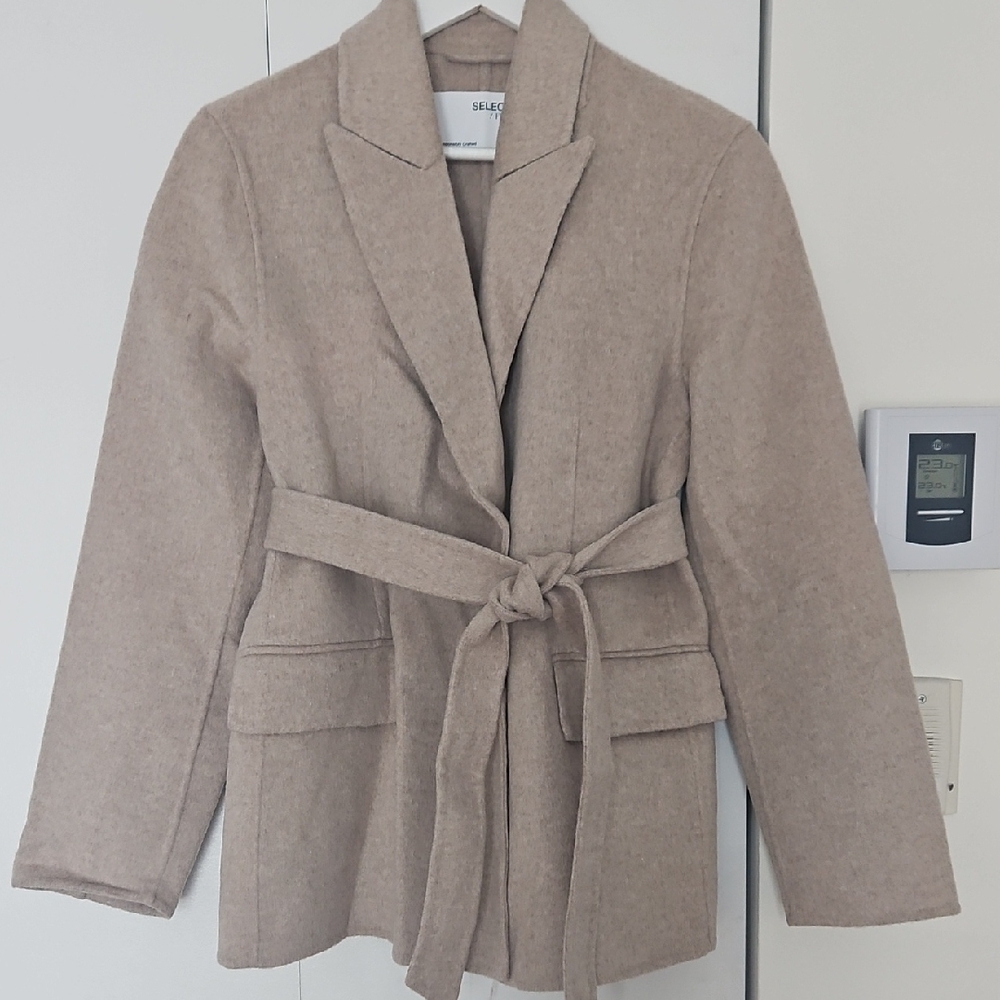 SELECTED Femme Taupe Tie-Belt Wool Blend Blazer